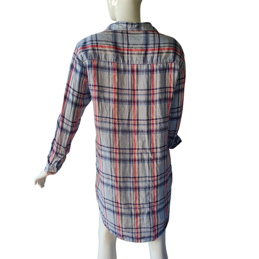 Frank & Eileen Mary Italian Linen Shirt Dress Plaid Shift XS Tunic Coastal Boho - Picture 4 of 8